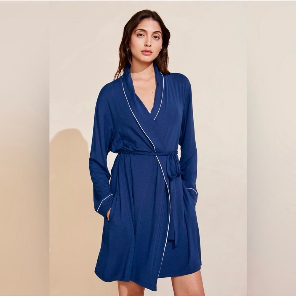 Eberjey Gisele Modal Robe Size M -Navy/Ivory